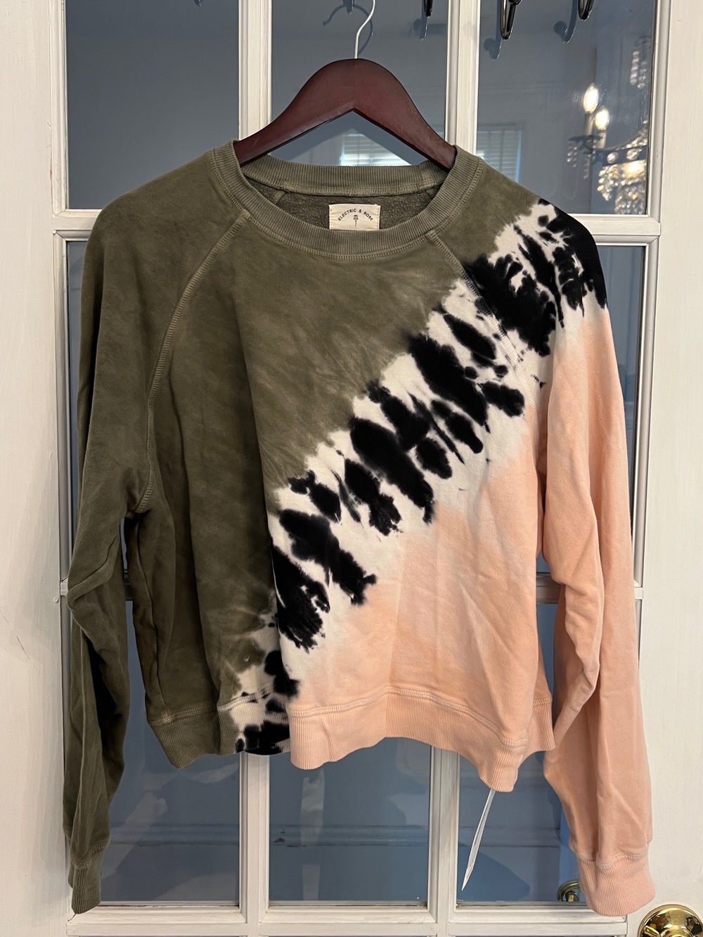 Electric & Rose Women’s Ronan Tie Dye Sweatshirt Olive Peach Raglan Pullover M